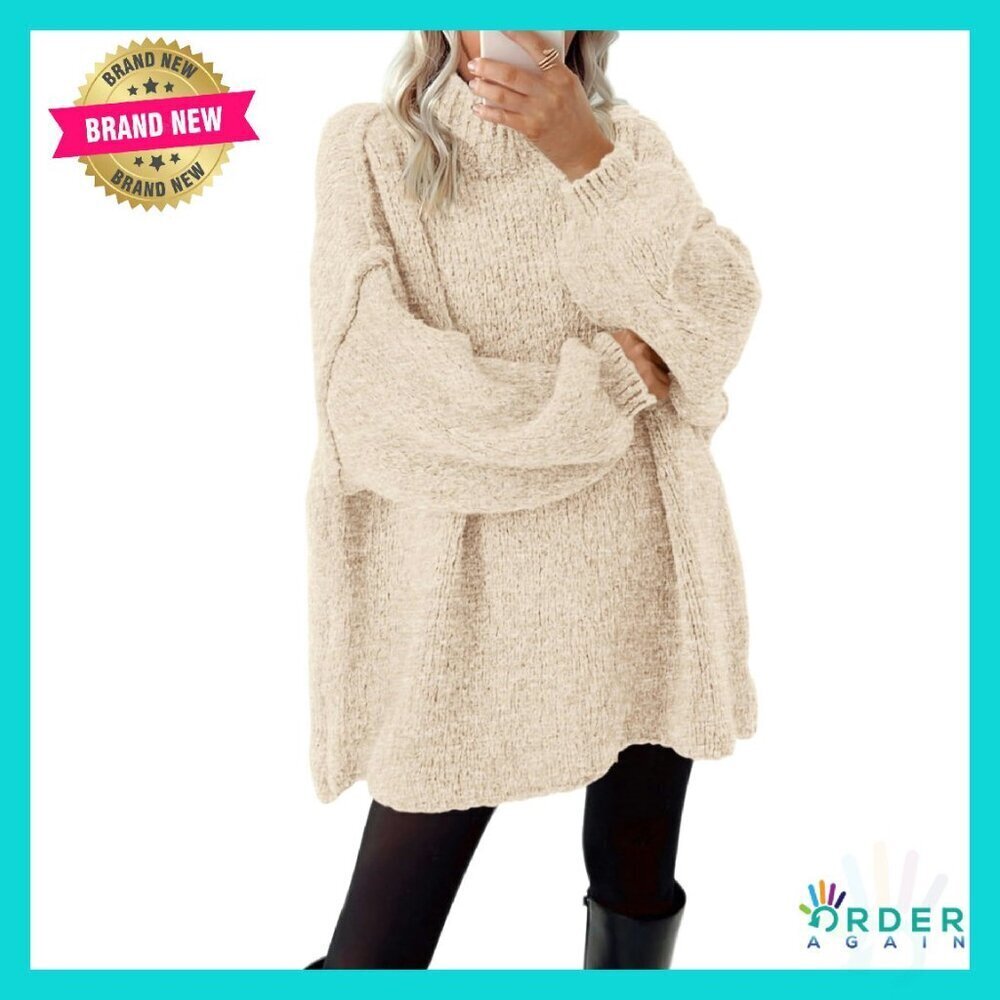 Oversized Cable Knit Mock Neck Pullover Sweater Thick Winter Chic